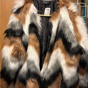 Chicwish Multicolor Faux Fur Chevron Jacket